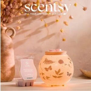 Scentsy VEIL MEADOW Wax Warmer Sanded Glass Floral Butterflies NIB NWT